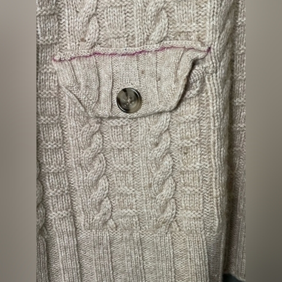 Banana Republic Beige Cable Knit Lamb's Wool Cashmere Blend Button Up Cardigan S - Picture 5 of 7